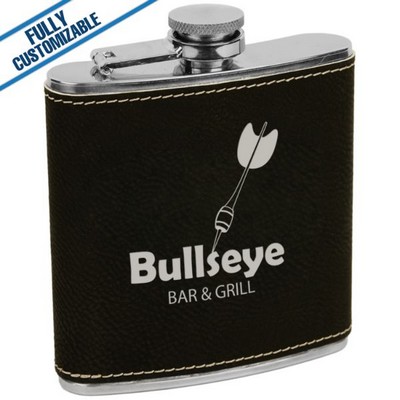 Black & Silver Leatherette - 6 Oz - Flask