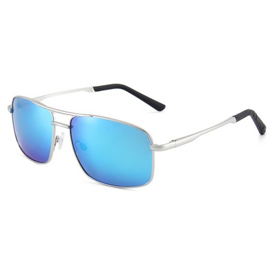 Sunglasses - Blue Mirror Lenses - Silver Frames