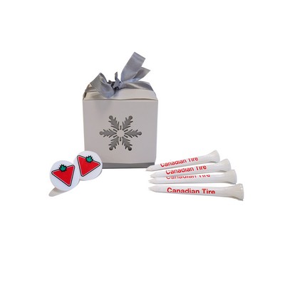 Snow Flake Square Box w/ 15 Golf Tees + 2 Markers