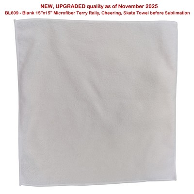 White Microfiber Dri-Lite Terry Rally, Sweat, Skate Towel, 15x15, Blank Only