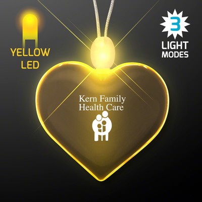 Light Up Promotional Acrylic Heart Necklaces with Yellow LED - PRINTED