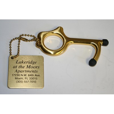 MySafeKey No Touch Door Opener keychain tool w/ personalized aluminum tag & 4" beaded ball chain