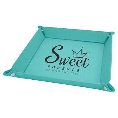 Snap Up Tray, Teal Faux Leather, 9 x 9"