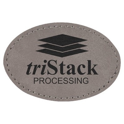 Oval Engraved Patch with Adhesive, Gray Faux Leather, 3" x 2"