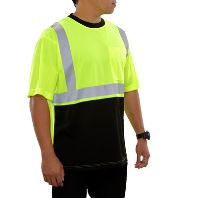 2-Tone Short Sleeve Safety Shirt with Pocket -Silver Fabric Reflective/ Fluorescent Yellow-Green