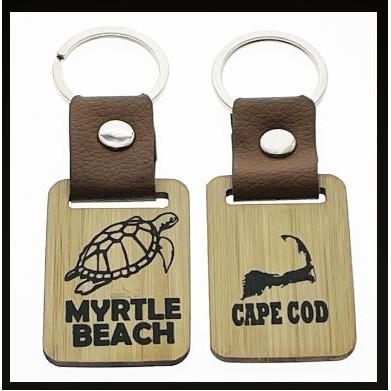 Square Bamboo Key Tag w/Strap