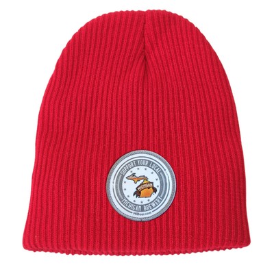 Ribbed Cuffless Beanie with Sublimated Patch