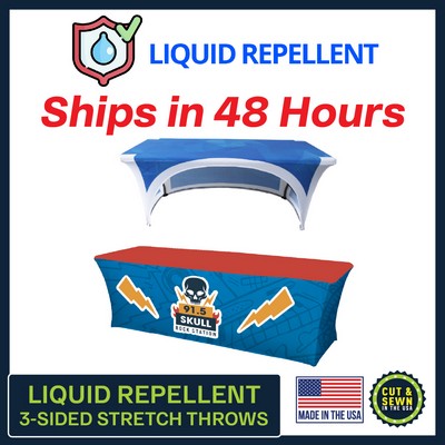 6' x 30"Top x 29"H - (Liquid Repellent) 3 Sided Hemmed Stretch Table Throw - Made in the USA