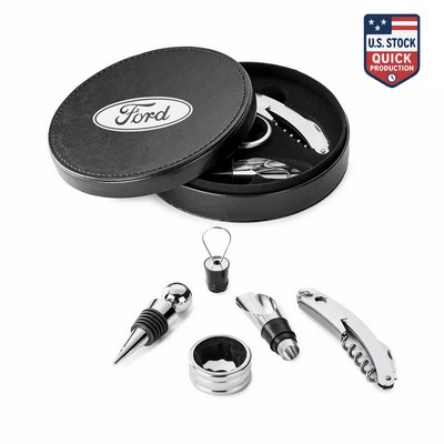 WineVault 4 PC Leatherette Case Wine Opener Set & Corkscrew