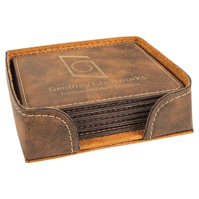4" x 4" Rustic/Gold Square Leatherette 6-Coaster Set