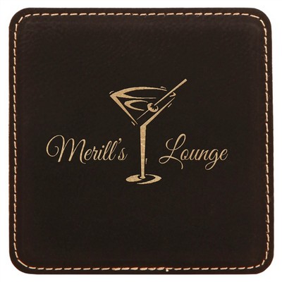 4" x 4" Square Black/Gold Leatherette Coaster
