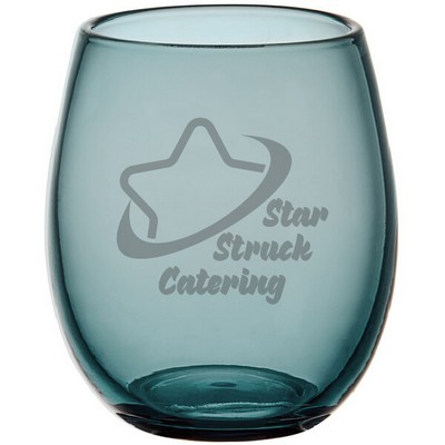 Laser Engraved Pangea 15 oz. Blue Stemless Wine Glass