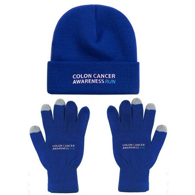 Winter Beanie Hat Gloves Set W/Embroidery Logo