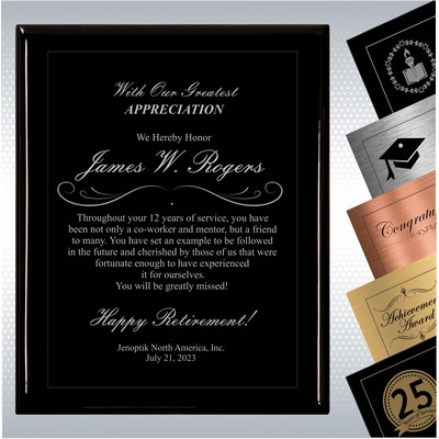 Black Piano Finish Wood Plaque Retirement Gift Award (12" x 15")