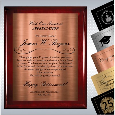 Rosewood Piano Finish Wood Plaque Retirement Gift Award(7" x 9")
