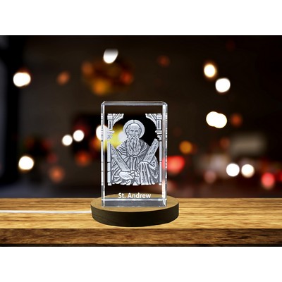 St. Andrew 3D Engraved Crystal Trophy Award w/LED Base - Patron Saint of Fishermen