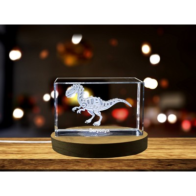 Baryonyx Dinosaur 3D Engraved Crystal Trophy Award w/LED Base Light