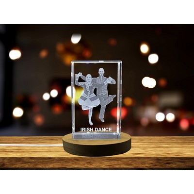 Irish Dancers 3D Engraved Crystal Trophy Award with Recognition - Handcrafted LED Base, Multiple