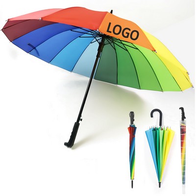 44" Arc LGBT Pride Rainbow 190T Pongee Straight Long Handle Parasol Umbrella