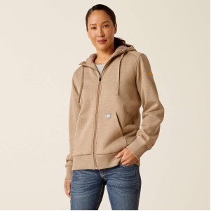 Ariat® Women's Oatmeal Heather Rebar® All-Weather Sherpa Hoodie w/Full Zip