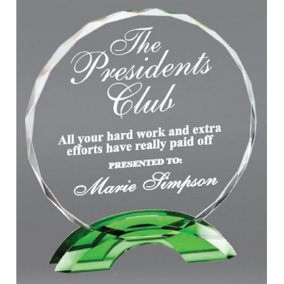 Cascata Circle Crystal Award with Green Base, 7 3/4"H