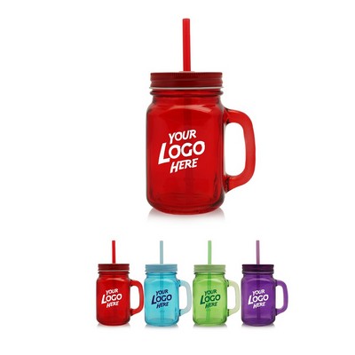 Colored Mason Jars with Straw 15 oz