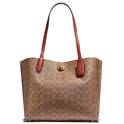 COACH Coated Canvas Signature Willow Tote - Tan Rust/Brass