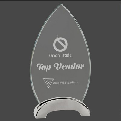 7.5" Oval Platinum Glass Award w/ Metal Arch Base