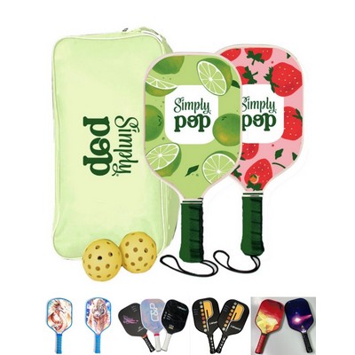 Wooden Pickleball Racket Paddle & Ball Set w/Carrying Bag