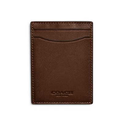 COACH® Mens Sport Leather Money Clip Card Case - Dark Saddle