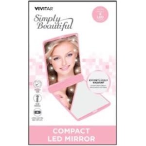 Health Beauty & Fitness Vivitar Compact Led Ultra-Slim Mirror - Pink
