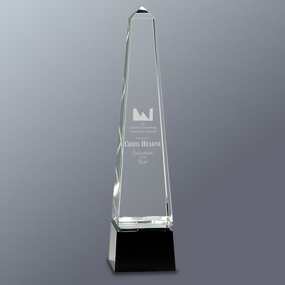 Crystal Obelisk Award Series w/Black Crystal Base, Large (2-3/4"x12"H)