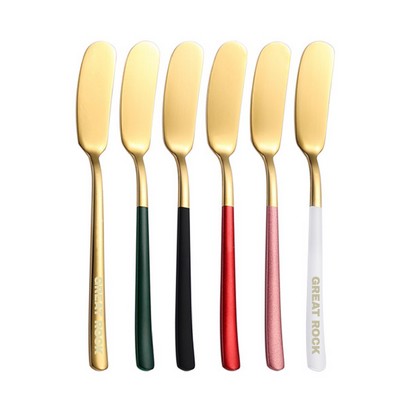 304 Stainless Steel Butter Spreader Iridescent Color Jam Spreader Gold Handle