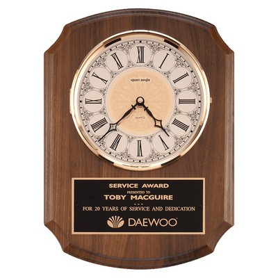 Walnut Quartz Clock, Brass Diamond Spun Bezel & Ivory Dial