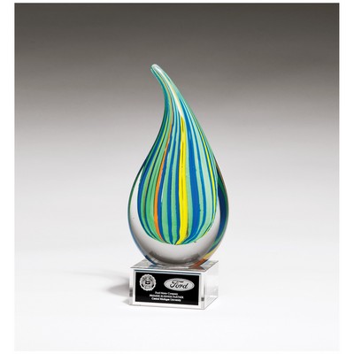Multi Colored Teardrop on Glass Base Art Glass