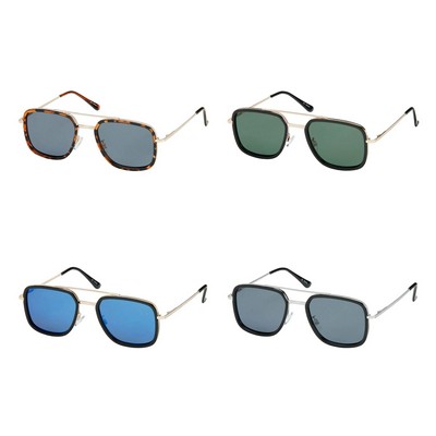 Square Metal Aviator Polarized Sunglasses w/Trim