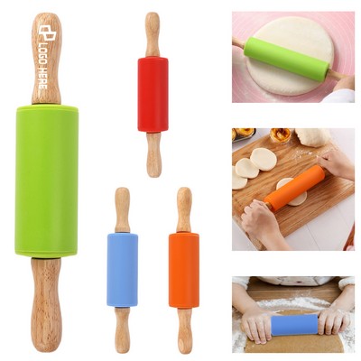 Silicone Non-Stick Rolling Pin W/ Wood Handle