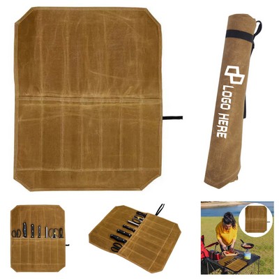 Portable Canvas Knife Storage Rolled-Up Bag