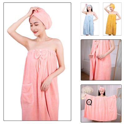 Coral Fleece Bowknot Women Wearable Bath Towel