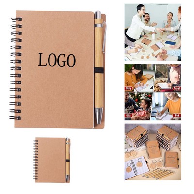 Spiral-bound Notebook with Bamboo Pen