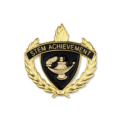 1" Wreath with Lamp of Learning Stem Achievement Lapel Pin