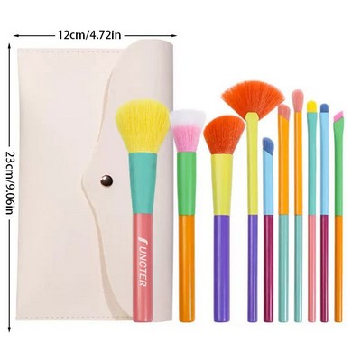 10 - Piece Colorful Portable Makeup Brush Set with Envelope Bag