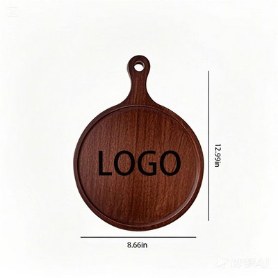 Custom Large Round Wooden Bread Pizza Cutting Board w/Handle
