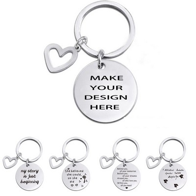 Custom Commemoration Metal Keychain Ring with Heart Charm