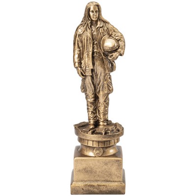 13" Antique Gold Female Firefighter Resin Trophy