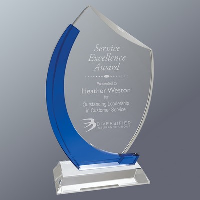 Clear/Blue Crystal Slant Oval on Clear Base, 6"x10"H