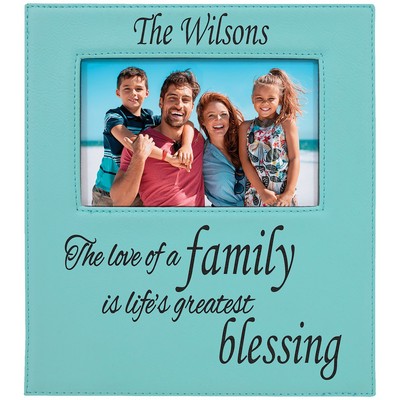4" x 6" Teal Leatherette Photo Frame with 4 1/4" x 7 7/8" Engraving Area