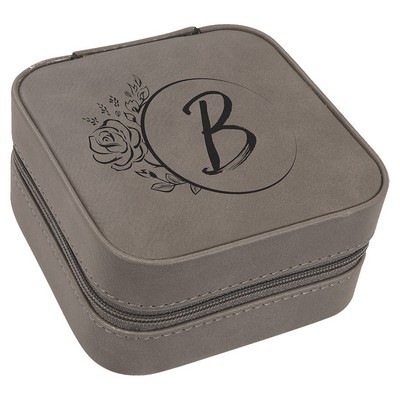 4" X 4" Gray Leatherette Travel Jewelry Box with Black Lining