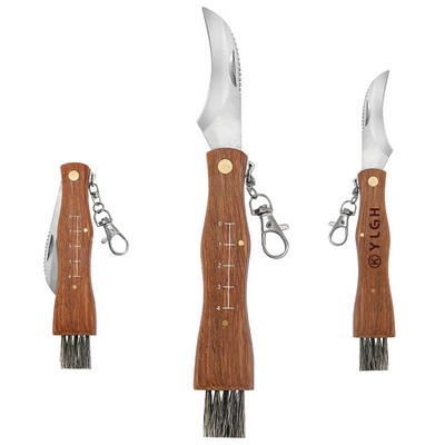 5.31" Wooden Handle Foldable Knife With Brush