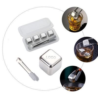 4 Pcs Stainless Steel Cool Cubes Set with Tong